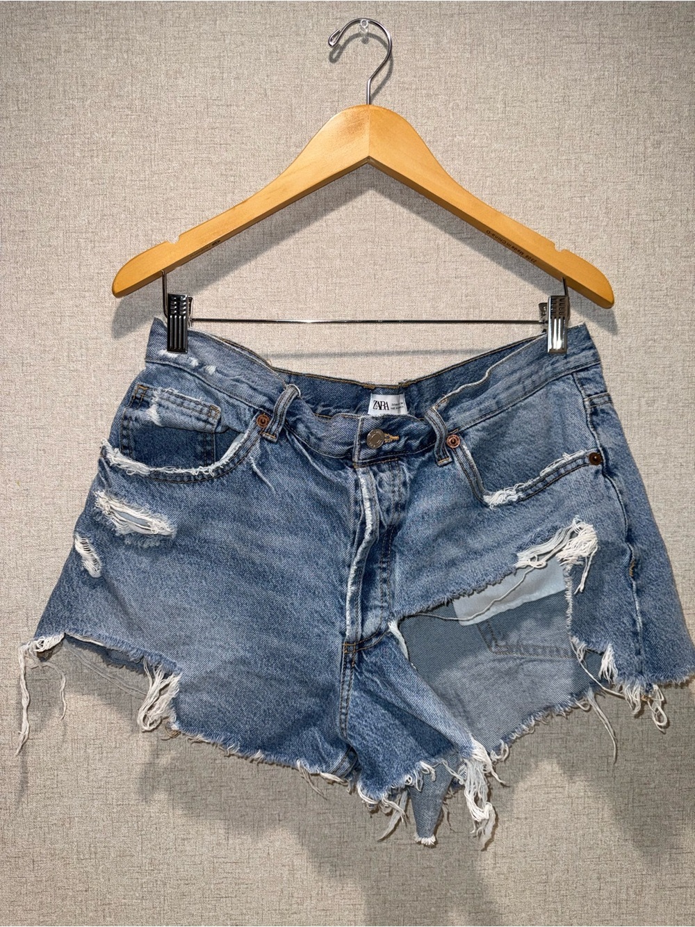 {ZARA} Distressed Blue Denim Cutoff Shorts